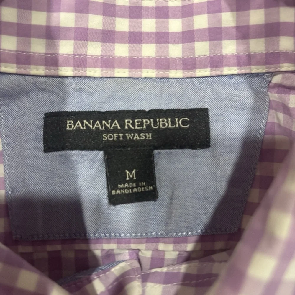 Banana Republic Purple White Check Button Up Shirt Sz M Cotton Preppy Classic